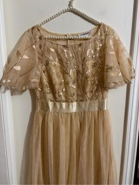Ever Pretty Girls' Champagne Gold Leaf Tulle Dress
